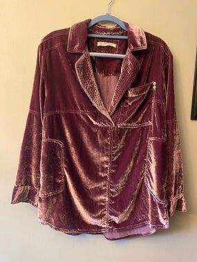 We The Free Velvet Button-Down Shirt Jacket in Wine